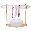 1 Set Iron Display Stands with Rhombus Wooden Base for Natural Selenite Bar ODIS-MA0001-04A-1