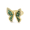 Rack Plated Brass Micro Pave Cubic Zirconia Butterfly Open Cuff Rings for Women RJEW-Z039-14G-2