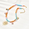304 Stainless Steel Sun & Resin & Ceramic Flower Pendant Silk Ribbon Necklaces for Women NJEW-A063-10G-1