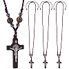 4Pcs Natural Tiger Eye Round Bead & Synthetic Hematite Bead & Wood Cross Pendant Necklaces NJEW-HY00003-1