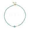 Synthetic Turquoise Round and Natural Cultured Freshwater Pearl Beaded Necklaces NJEW-JN06554-01-3
