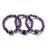 Round & Cat Head Natural Amethyst Beaded Stretch Bracelets for Women BJEW-K251-03A-1