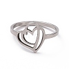 201 Stainless Steel Interlocking Double Heart Finger Ring RJEW-J051-03P-2