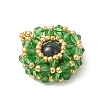 Dyed Natural Green Tiger Eye & Glass Seed Beaded Flat Round Pendants PALLOY-MZ00950-05-3