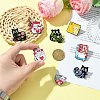 9Pcs 9 Styles Cartoon Cat & Flower Enamel Pins JEWB-SZ0002-07-4