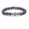 8MM Round Natural Weathered Agate(Dyed & Heated) Beaded Stretch Bracelets with Synthetic Non-magnetic Hematite Cross FA1012-7-1