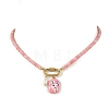 304 Stainless Steel Pendant Dyed Glass Rondelle Beaded Necklaces for Women NJEW-JN06540-01-2