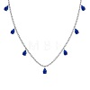 Rhodium Plated 925 Sterling Silver Pave Blue Cubic Zirconia Cable Chain Teardrop Tassel Necklaces for Women NJEW-Q342-14P-1