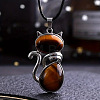 Alloy Pave Natural Tiger Eye Cat Shaped Pendant Necklaces FS-WG6CBFA-06-1