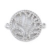 Rack Plating Brass Micro Pave Clear Cubic Zirconia Flat Round with Tree Connector Charms KK-A234-034P-1