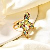 Bowknot 304 Stainless Steel Rhinestone Cuff Rings for Women RJEW-A058-01C-G-4