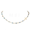 Faceted Dyed Natural Agate Round Beads & 304 Stainless Steel Tiny Cross Handmade Link Chain Necklaces NJEW-JN05842-01-2