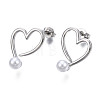 Brass Open Heart Stud Earrings with ABS Plastic Pearl for Women EJEW-N011-54P-2