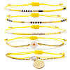 5Pcs 5 Styles Bohemian Glass Seed Bead Braided Beads Bracelets & 304 Stainless Steel Charm Double Layers Bracelets for Women WO6368-1-1