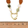 Raw Rough Natural Amber & Round Green Line Jasper & Potato Pearl Beaded Necklaces with Brass Screw Carabiner Lock Charms NJEW-JN06583-02-4