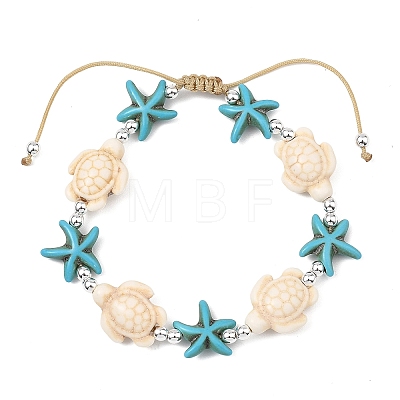Adjustable Dyed Synthetic Turquoise & Non-magnetic Synthetic Hematite Beads Braided Beads Bracelets for Women Men BJEW-JB13778-02-1