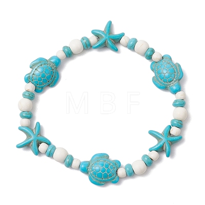 Starfish & Turtle Synthetic Turquoise Beads Stretch Bracelets for Women BJEW-JB11921-01-1