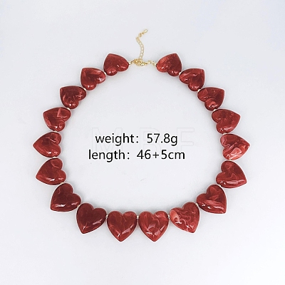 Plastic & Resin Heart Beaded Necklaces for Women FS-WG3668E-02-1