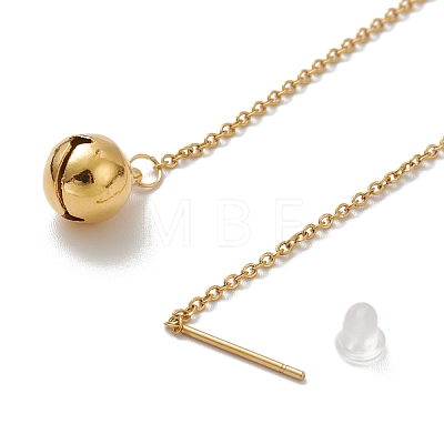 Vacuum Plating 304 Stainless Steel Long Chain with Small Bell Dangle Stud Earrings for Women EJEW-A068-01G-1