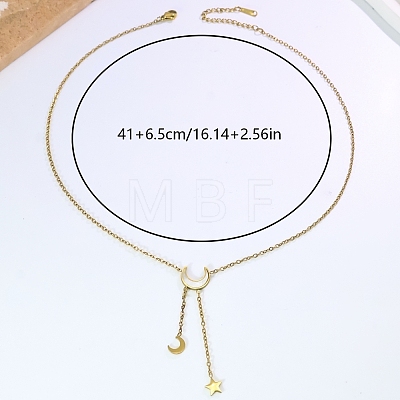 Stainless Steel & Natural White Shell Moon Star Pendant Y-Shaped Tassel Necklaces for Women PP3147-1