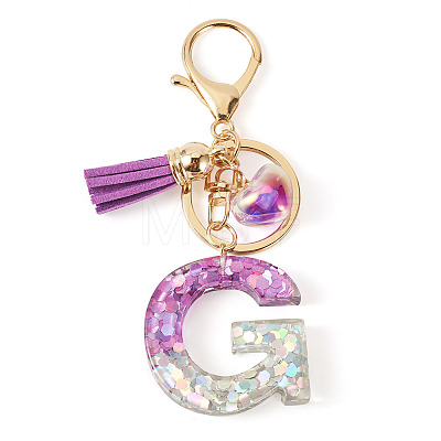 Alloy Resin Heart Keychains KEYC-TADJ0002-01G-G-1