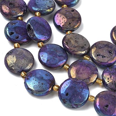 Electroplated Natural Druzy Geode Crystal Beads Strands G-G459-04G-1