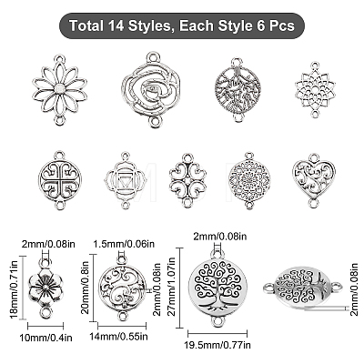 84Pcs 14 Styles Tibetan Style Alloy Connector Charms FIND-SC0003-33-1