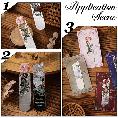 4Pcs 4 Styles Brass Flower Bookmarks AJEW-SP0002-28B-1