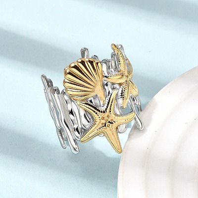 304 Stainless Steel Open Cuff Rings for Women RJEW-K316-01GP-1