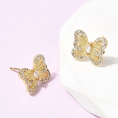 Butterfly Brass Micro Pave Clear Cubic Zirconia Stud Earrings EJEW-H180-19G-1