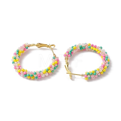 Colorful Glass Seed Beads Hoop Earrings EJEW-MZ00151-1