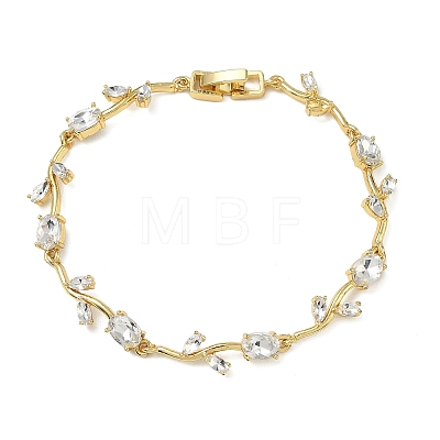 Brass Glass Flower Link Chain Bracelets KK-CBA7DFA-01G-06-1