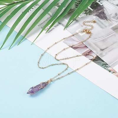 Double Pointed Natural Amethyst Pendant Necklace NJEW-JN03720-02-1