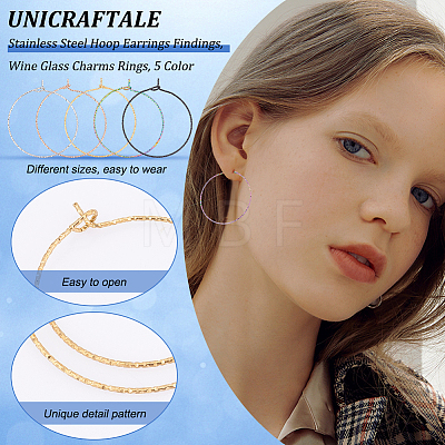 Unicraftale 40Pcs 10 Style 316 Surgical Stainless Steel Hoop Earrings Findings STAS-UN0039-39-1