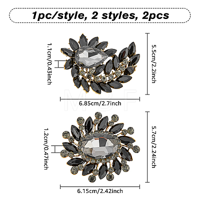 2Pcs 2 Style Rhinestone Flower & Wing Brooch Pin JEWB-HY0001-09A-1
