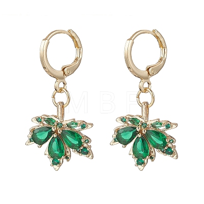 Maple Leaf Brass Micro Pave Cubic Zirconia Leverback Earrings EJEW-JE06916-02-1