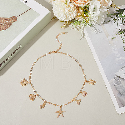 Summer Beach Theme Brass Paperclip chain Necklaces for Women NJEW-WH20004-11G-1