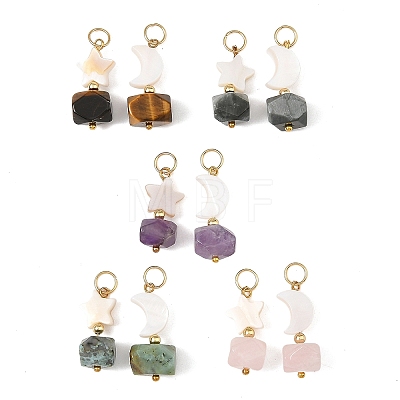 2Pcs 2 Styles Faceted Natural Mixed Stone and Shell Pendants PALLOY-JF06050-1
