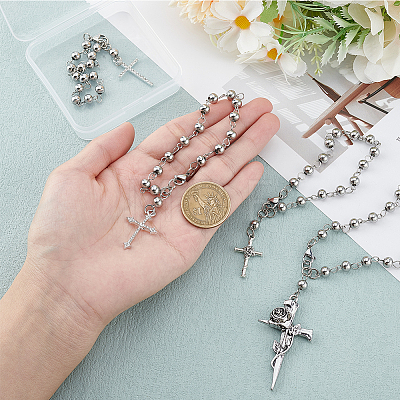 4Pcs 4 Styles Gothic 304 Stainless Steel Prayer Beaded Bracelet Sets BJEW-GO00002-1