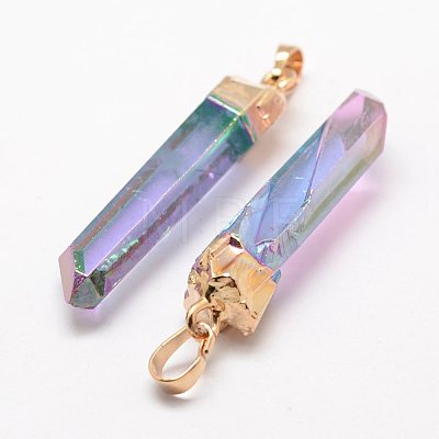Electroplate Natural Quartz Crystal Pointed Pendants G-F463-01G-1