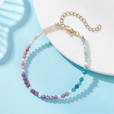 2Pcs 2 Styles Natural Ruby & Apatite & Sunstone & Rhodonite & Amethyst & Shell Pearl Beaded Bracelet Sets for Women2Pcs 2 Styles Natural Ruby & Apatite & Sunstone & Rhodonite & Amethyst & Shell Pearl Round Beaded Bracelet Sets for Women BJEW-JB13555-1