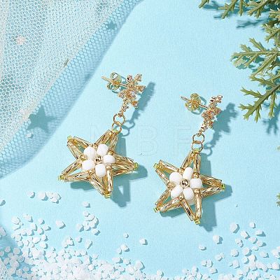 Glass Star Stud Earrings EJEW-MZ00256-04-1