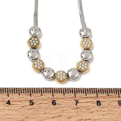 Duo Tone 304 Stainless Steel Micro Pave Clear Cubic Zirconia Beaded Pendant Flat Snake Chain Necklaces SA-CBAB122-01A-1