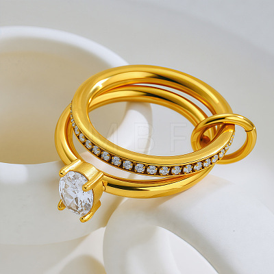 304 Stainless Steel & Clear Cubic Zirconia Finger Rings WG6CB4B-04-1