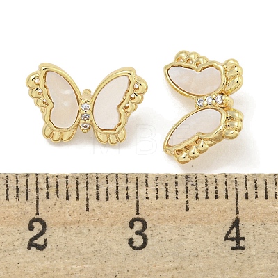 Brass Pave Clear Cubic Zirconia Butterfly Connector Charms with Sea Shell KK-Q820-13G-1