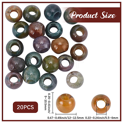 20Pcs Natural Indian Agate European Beads G-SP0001-48-1