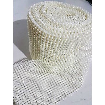 24 Rows ABS Plastic Imitation Pearl Mesh Ribbon Roll OCOR-R072-01-1