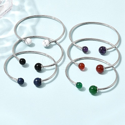 304 Stainless Steel & Nautral Gemstone Torque Bangles BJEW-H644-10P-1