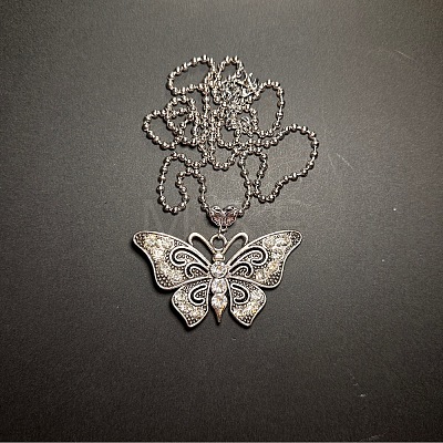 European Style Vintage Alloy Rhinestone Butterfly Pendant Ball Chain Necklaces for Women YE8712-1-1