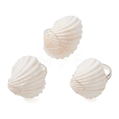 Spiral Shell & Brass Finger Rings for Women RJEW-TA00239-1